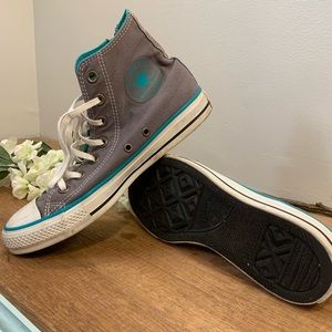 Grey and blue zip up high top converse allstars
